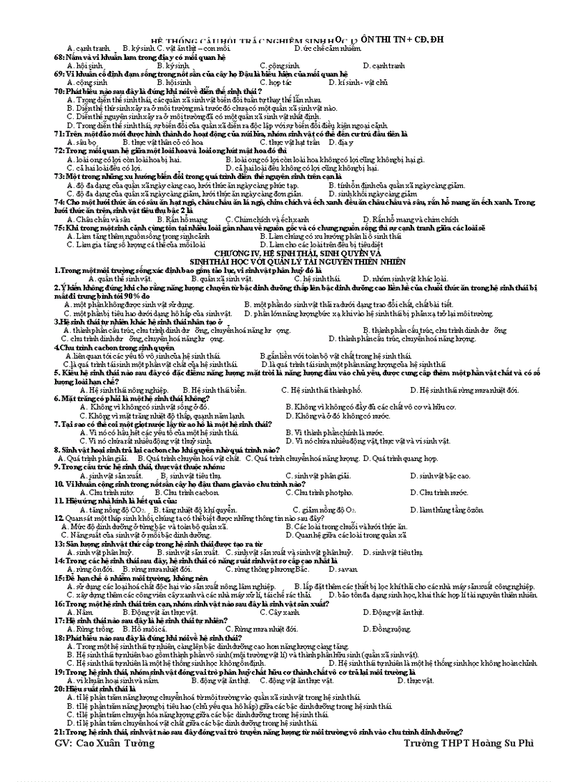 image for page Hệ thống câu hỏi trắc nghiệm sh12 ôn tn cđ đh