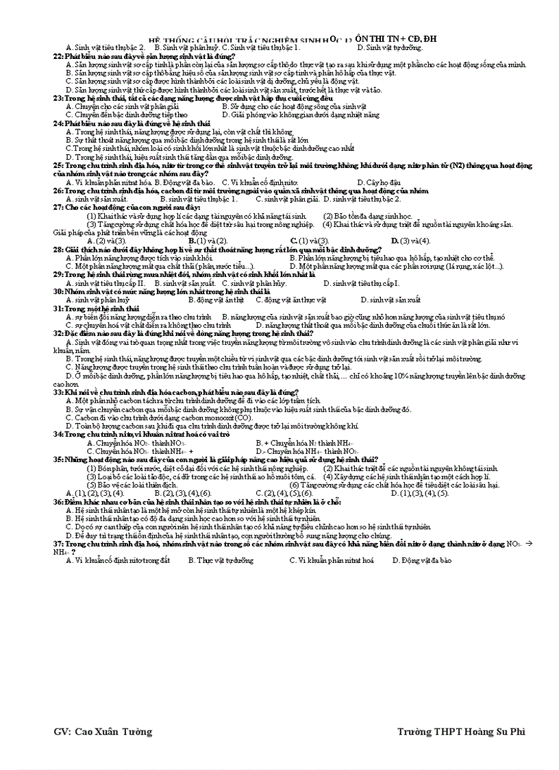 image for page Hệ thống câu hỏi trắc nghiệm sh12 ôn tn cđ đh