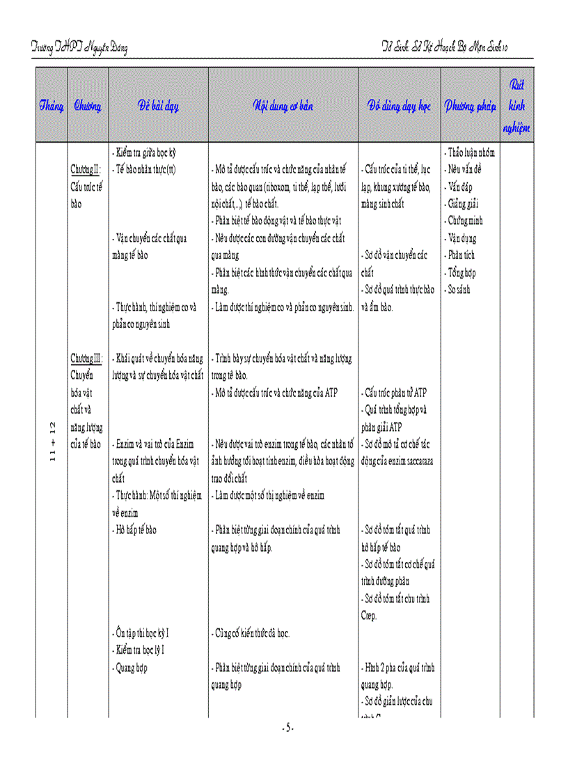 Kế hoạch bộ môn Sinh 10NC CB