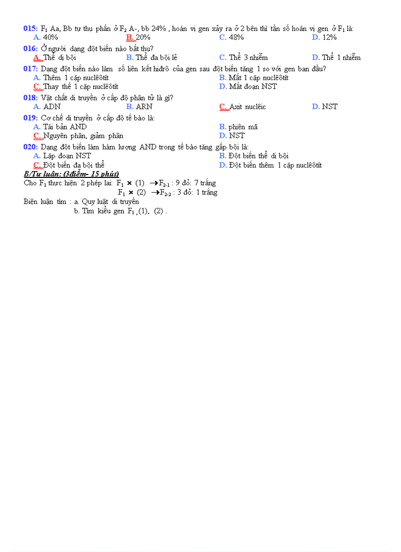 Kiểm tra 1tiết hki 12 cb