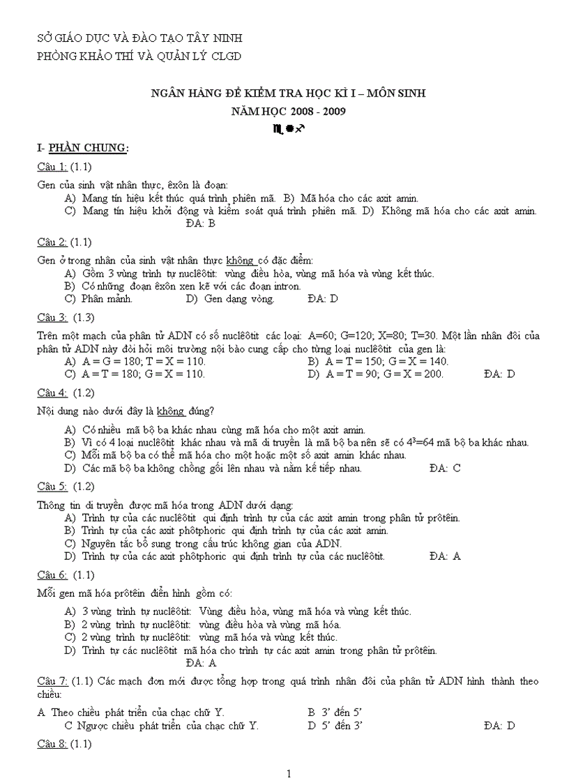 image for page Ngân hàng câu hỏi Ôn thi tốt nghiệp Sinh học Học kì I