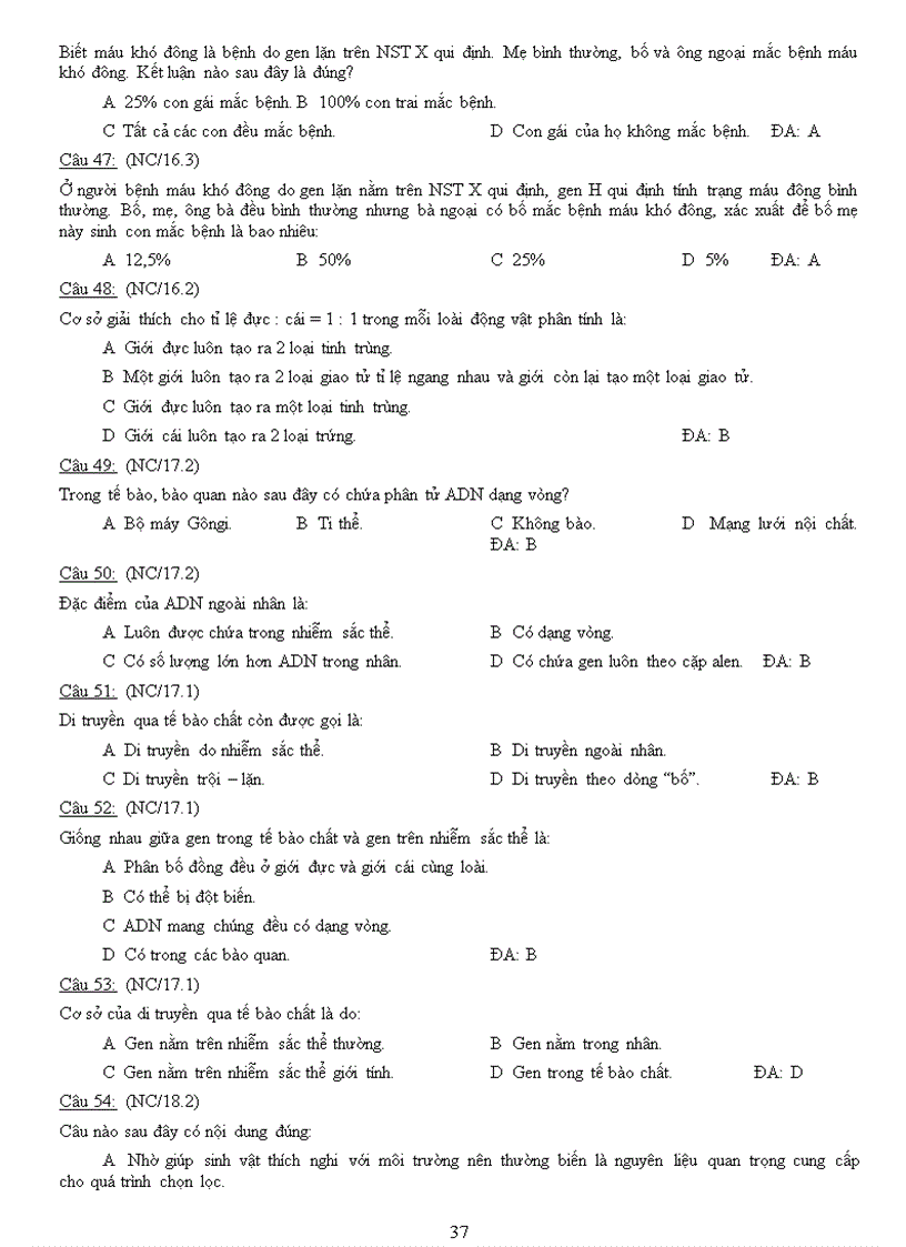 image for page Ngân hàng câu hỏi Ôn thi tốt nghiệp Sinh học Học kì I