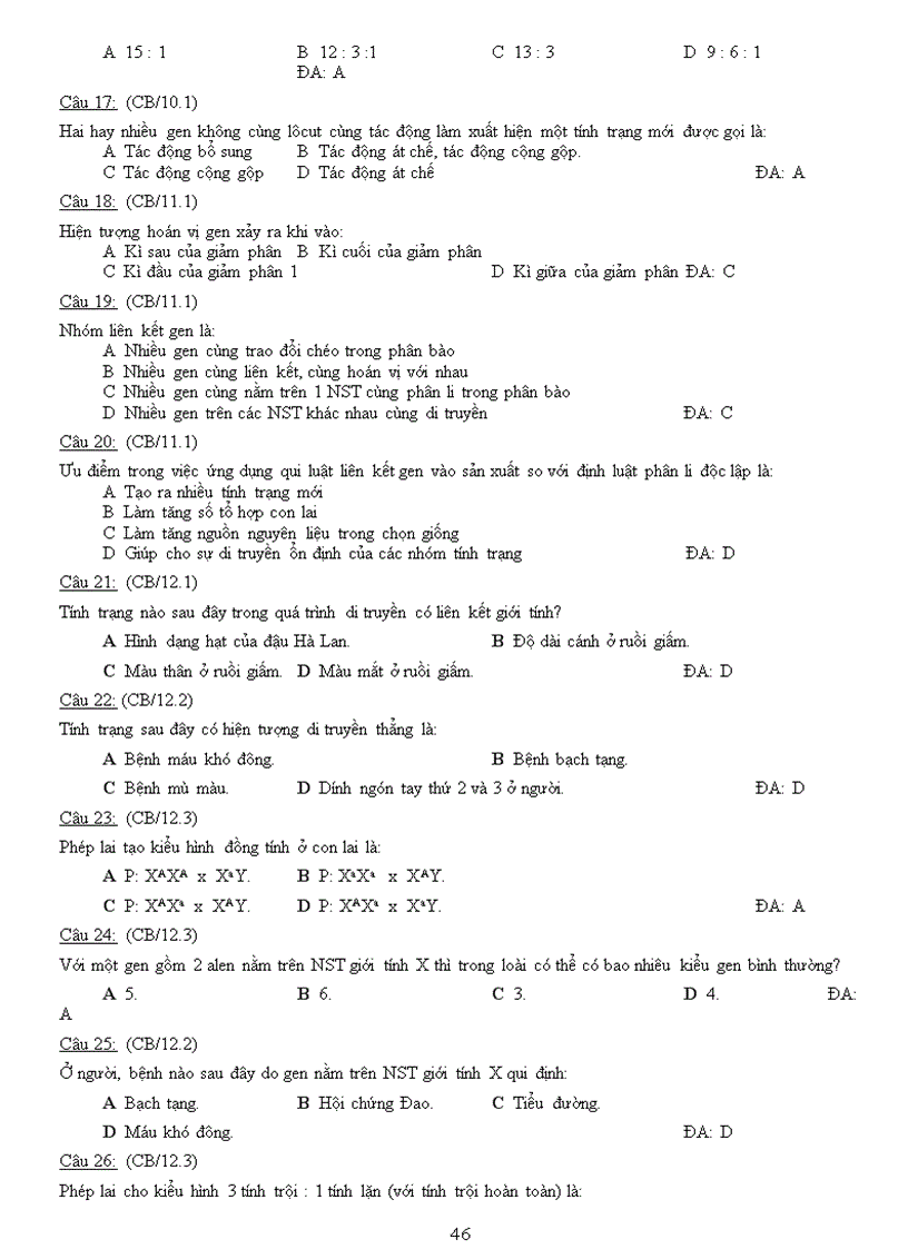 image for page Ngân hàng câu hỏi Ôn thi tốt nghiệp Sinh học Học kì I