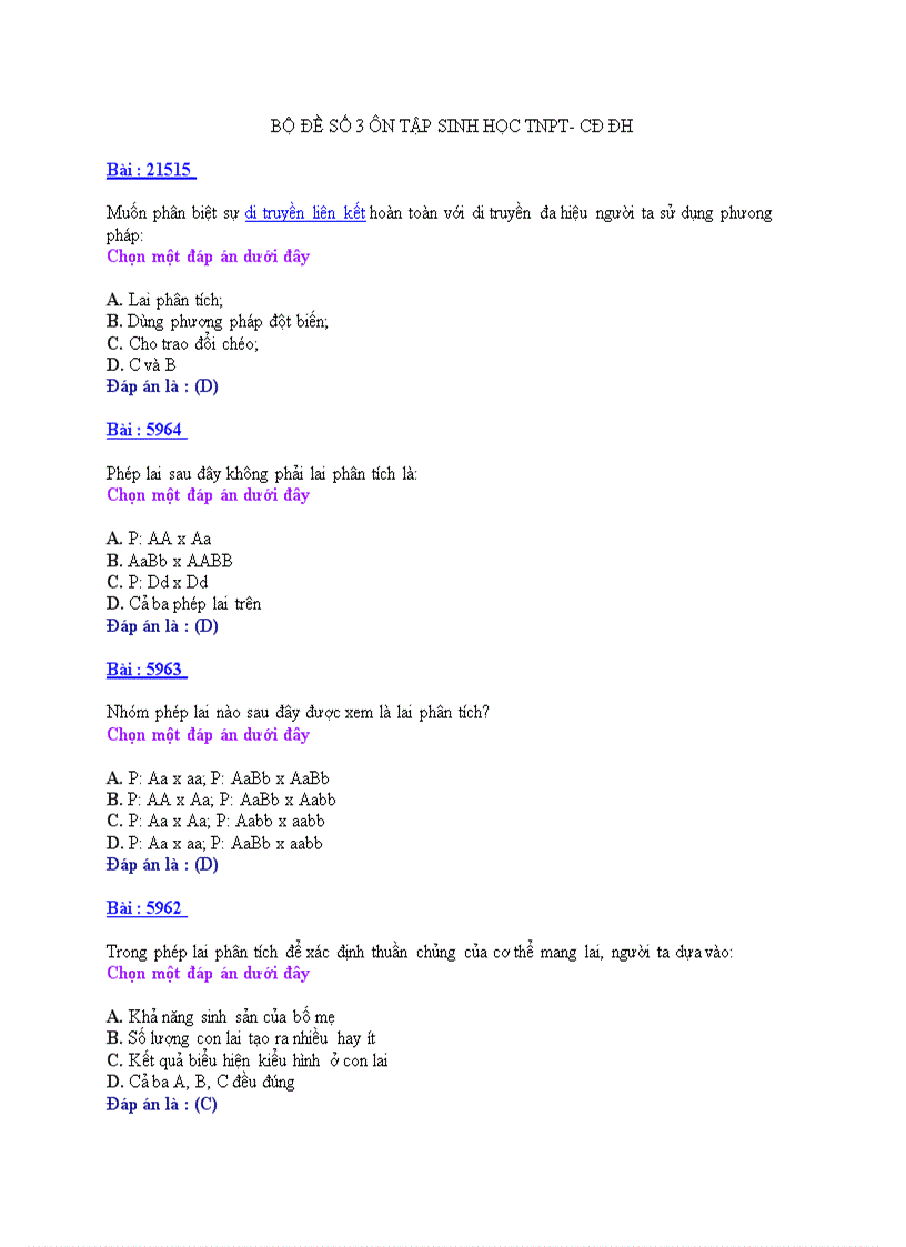 image for page Ôn tập sinh học TNPT CDĐH BỘ ĐỀ 3