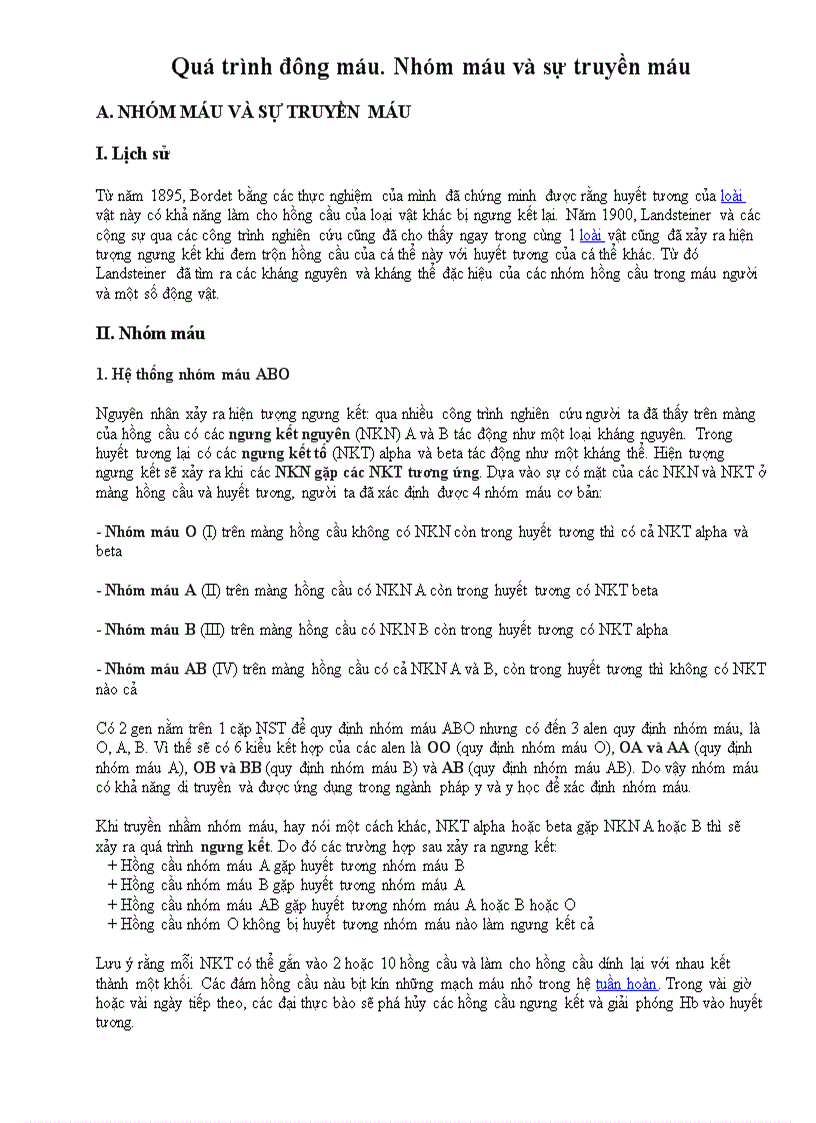 image for page Ôn TN12 Quá trình đông máu Nhóm máu và sự truyền máu