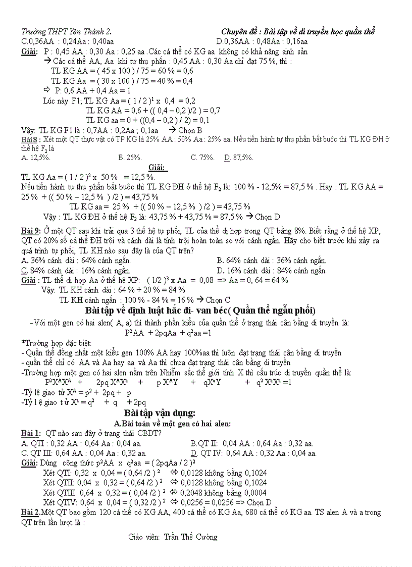 image for page Phương pháp giải bài tập di truyền học quần thể