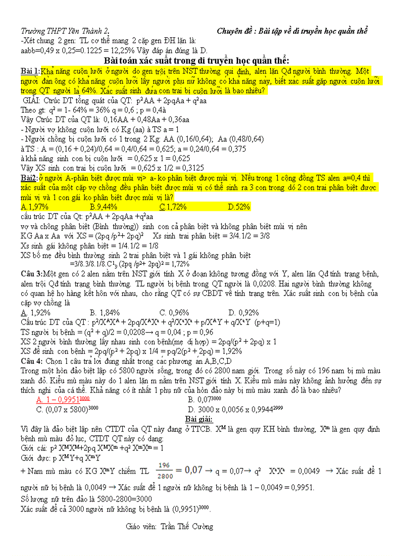 image for page Phương pháp giải bài tập di truyền học quần thể