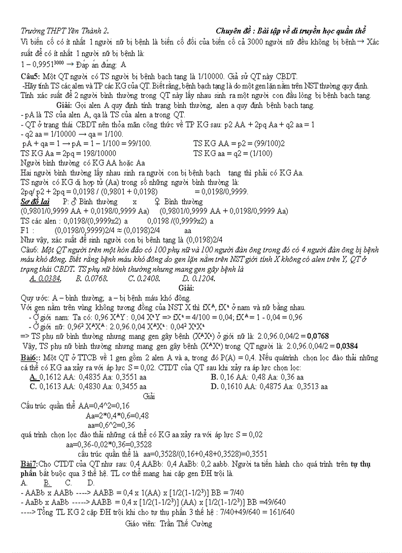 image for page Phương pháp giải bài tập di truyền học quần thể