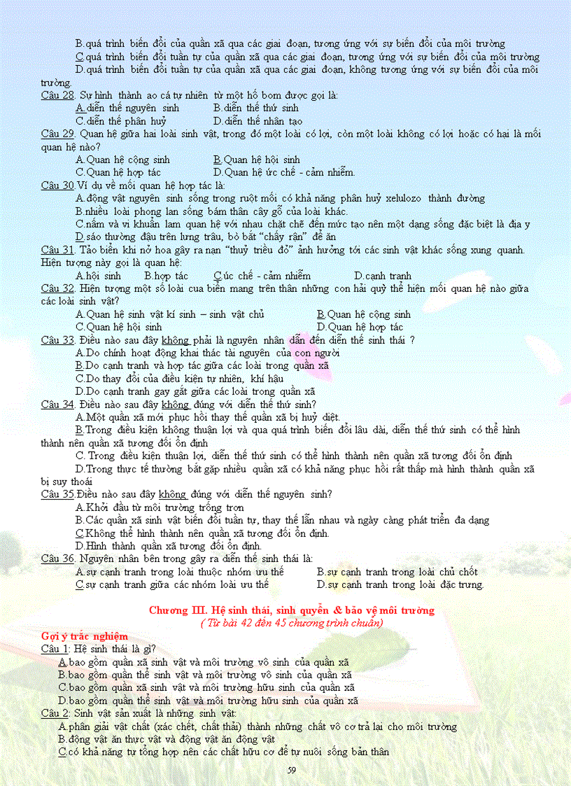 image for page Sh 12 trac nghiem hay dung on tap