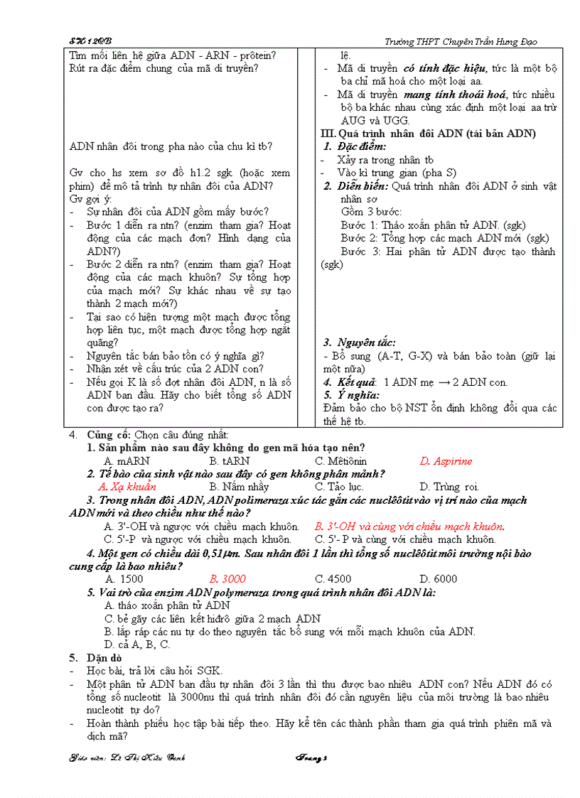 Sinh 12 cơ bản hki theo chuẩn