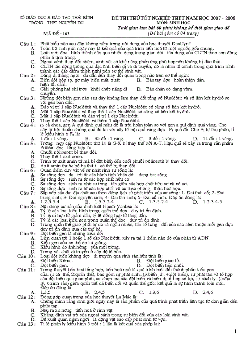 image for page Thi thử tốt nghiệp trường thpt nguyễn du 8 mã đề và đáp án