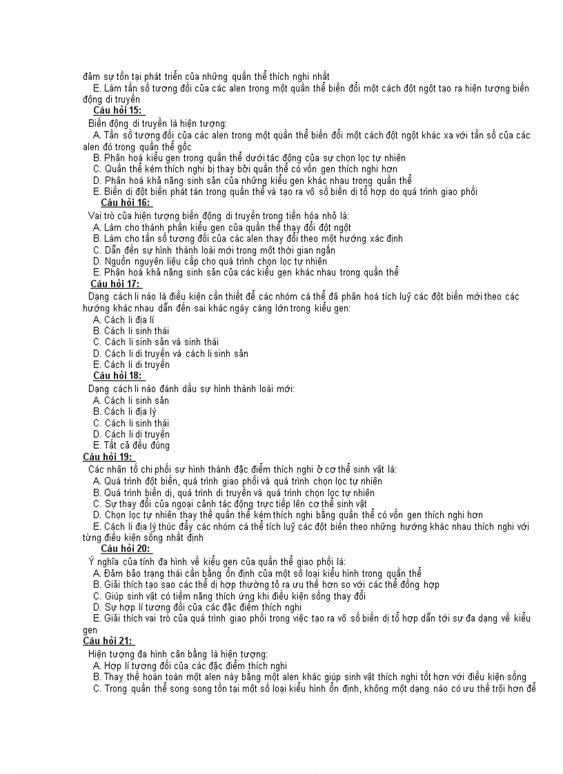 image for page Trac nghiem phan nguyen nhan va co che tien hoa