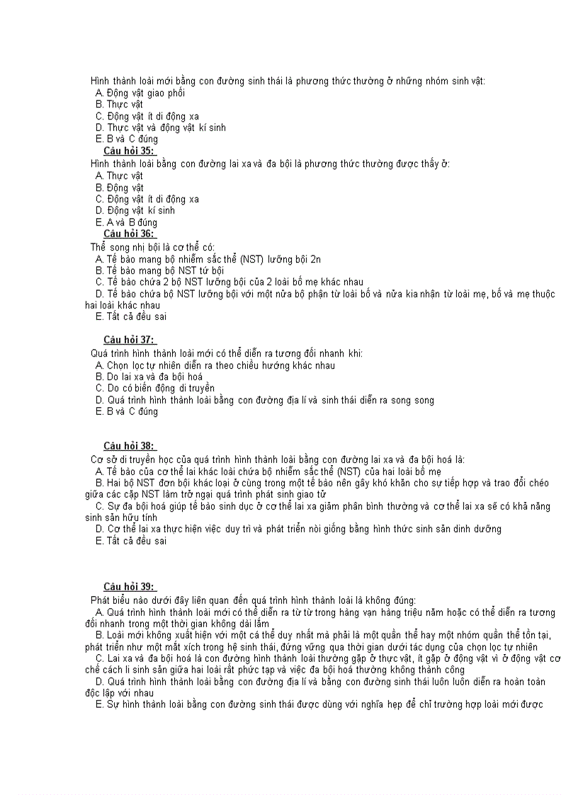 image for page Trac nghiem phan nguyen nhan va co che tien hoa