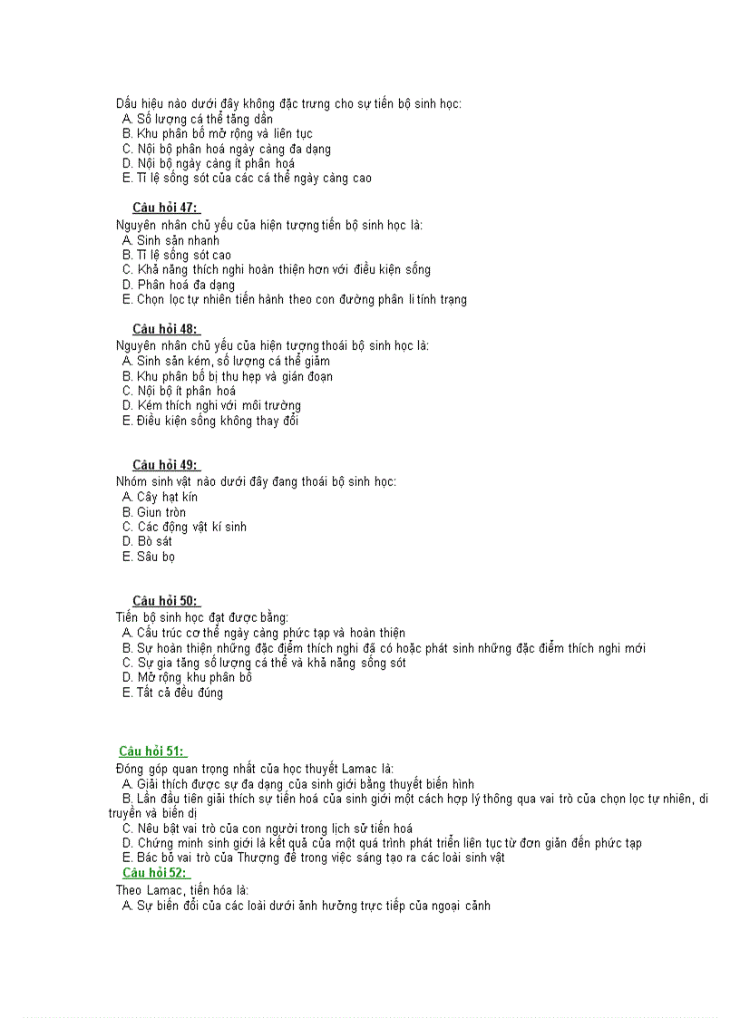 image for page Trac nghiem phan nguyen nhan va co che tien hoa