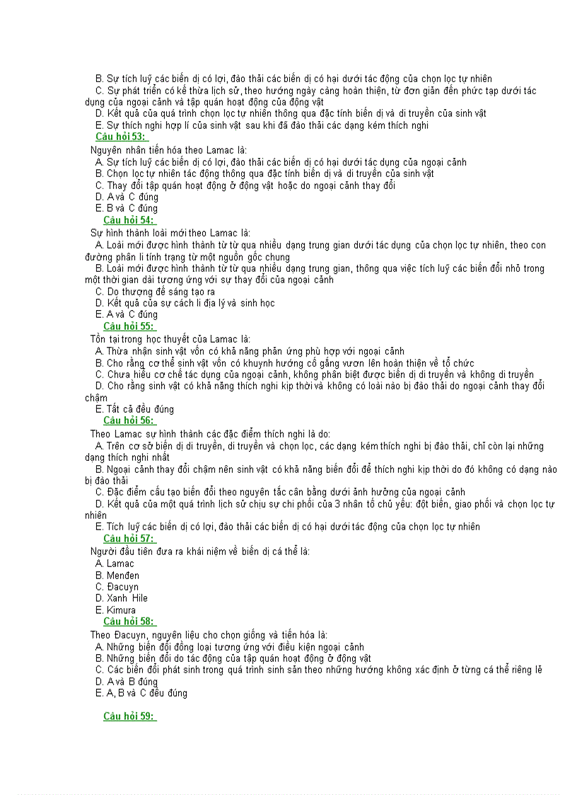 image for page Trac nghiem phan nguyen nhan va co che tien hoa