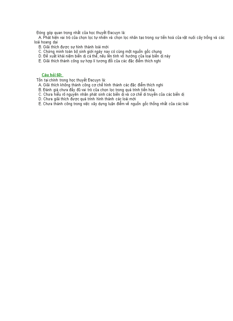 image for page Trac nghiem phan nguyen nhan va co che tien hoa