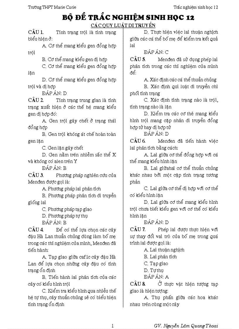 image for page Trắc nghiệm phần quy luật DT