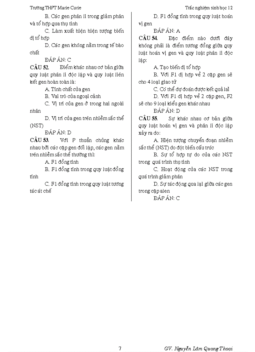 image for page Trắc nghiệm phần quy luật DT
