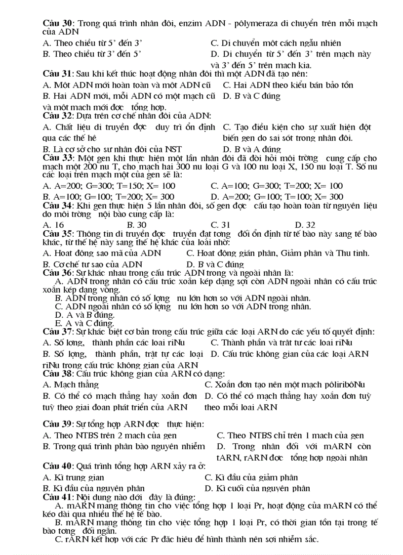 image for page Trắc nghiệm phần sinh học phân tử