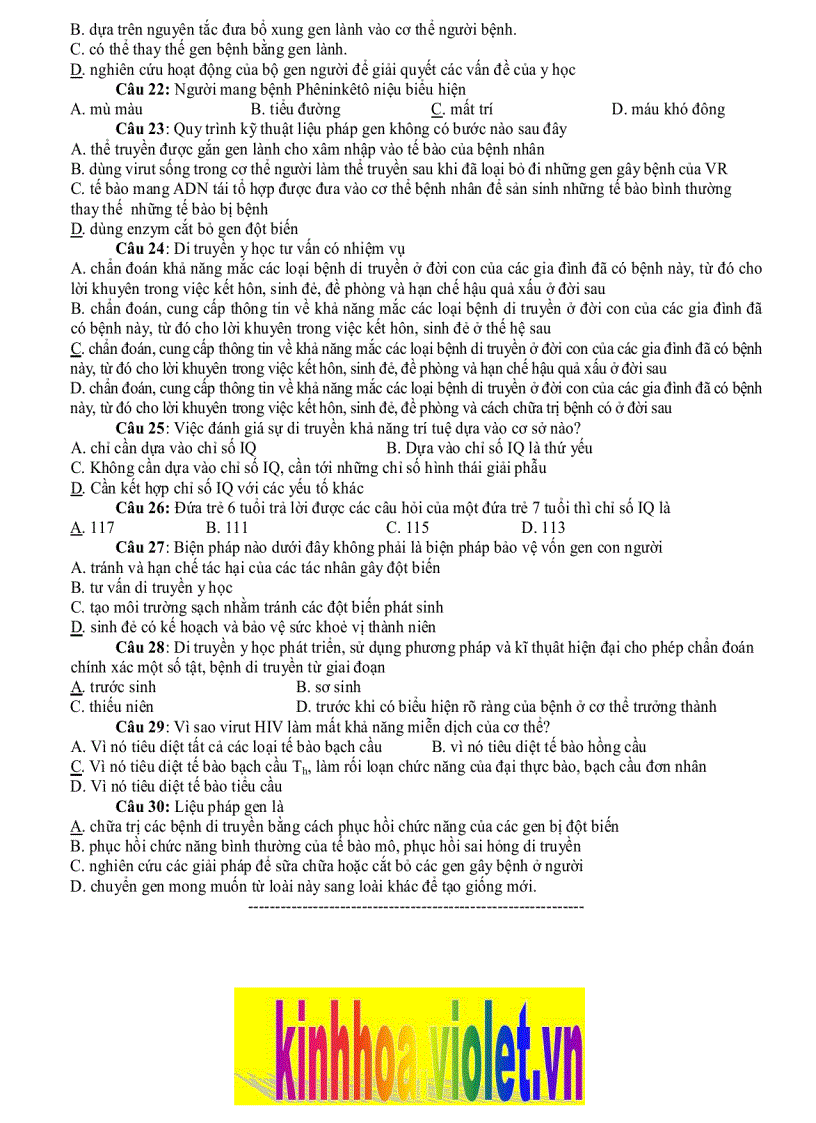 image for page Trắc nghiệm sinh học Di truyền Hay