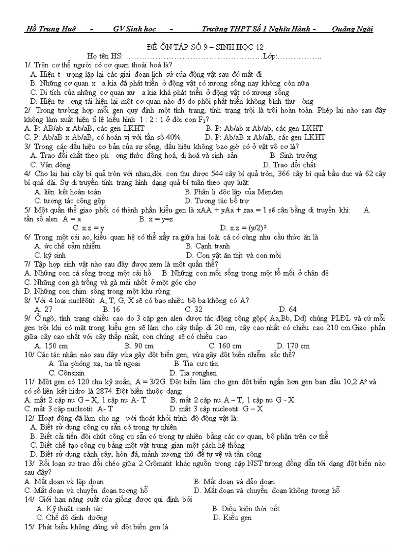 image for page Trac nghiem Sinh hoc