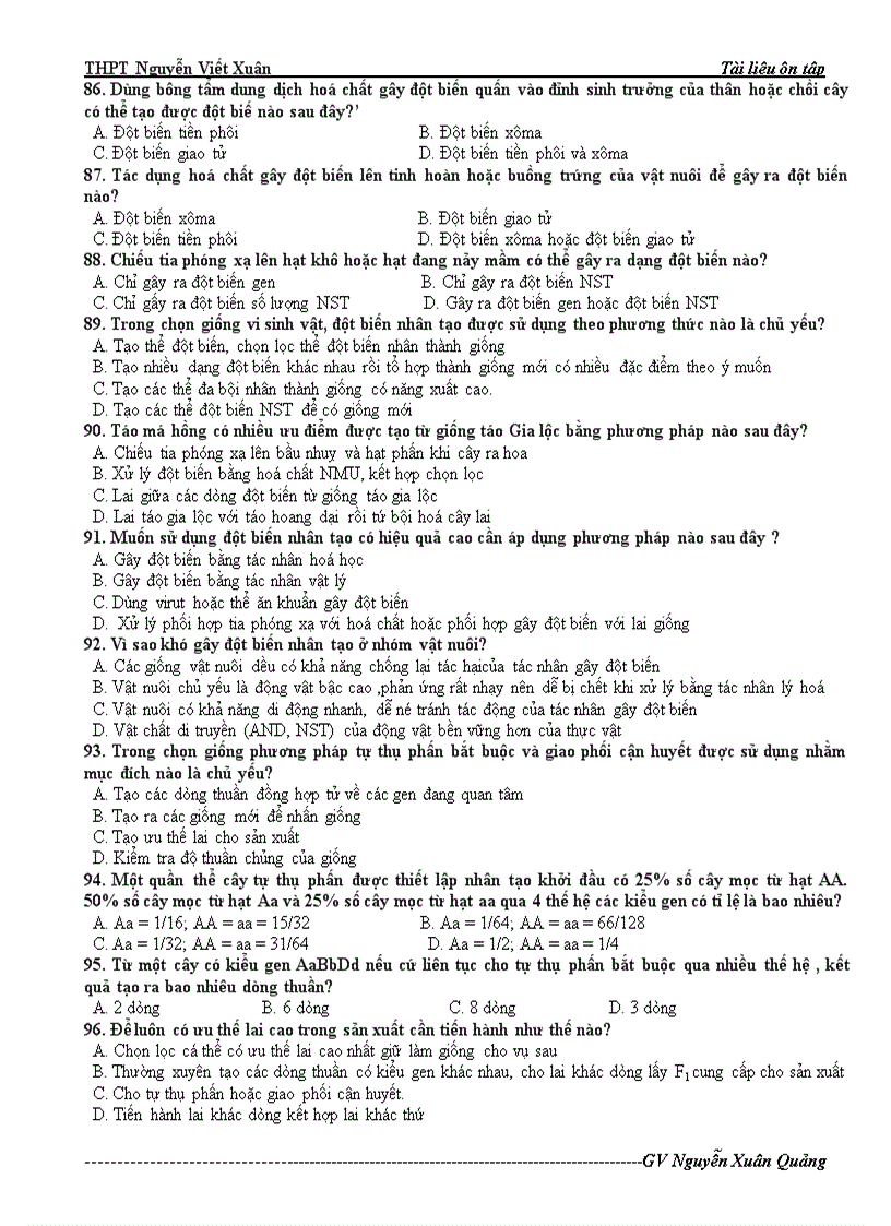 image for page Trắc nghiệm Ứng dụng di truyền vào chọn giống