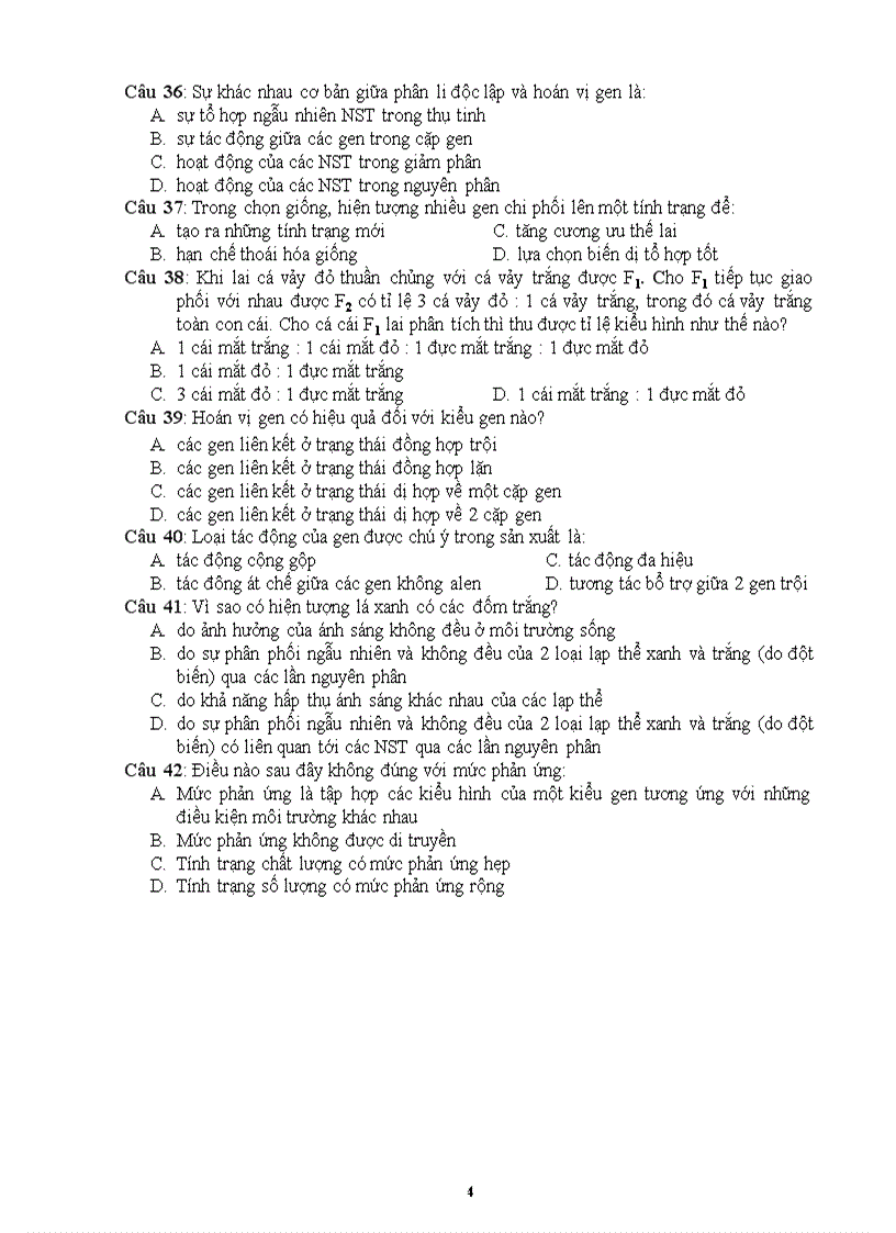 image for page Trắc nghiệm về quy luật di truyền lớp 12PB