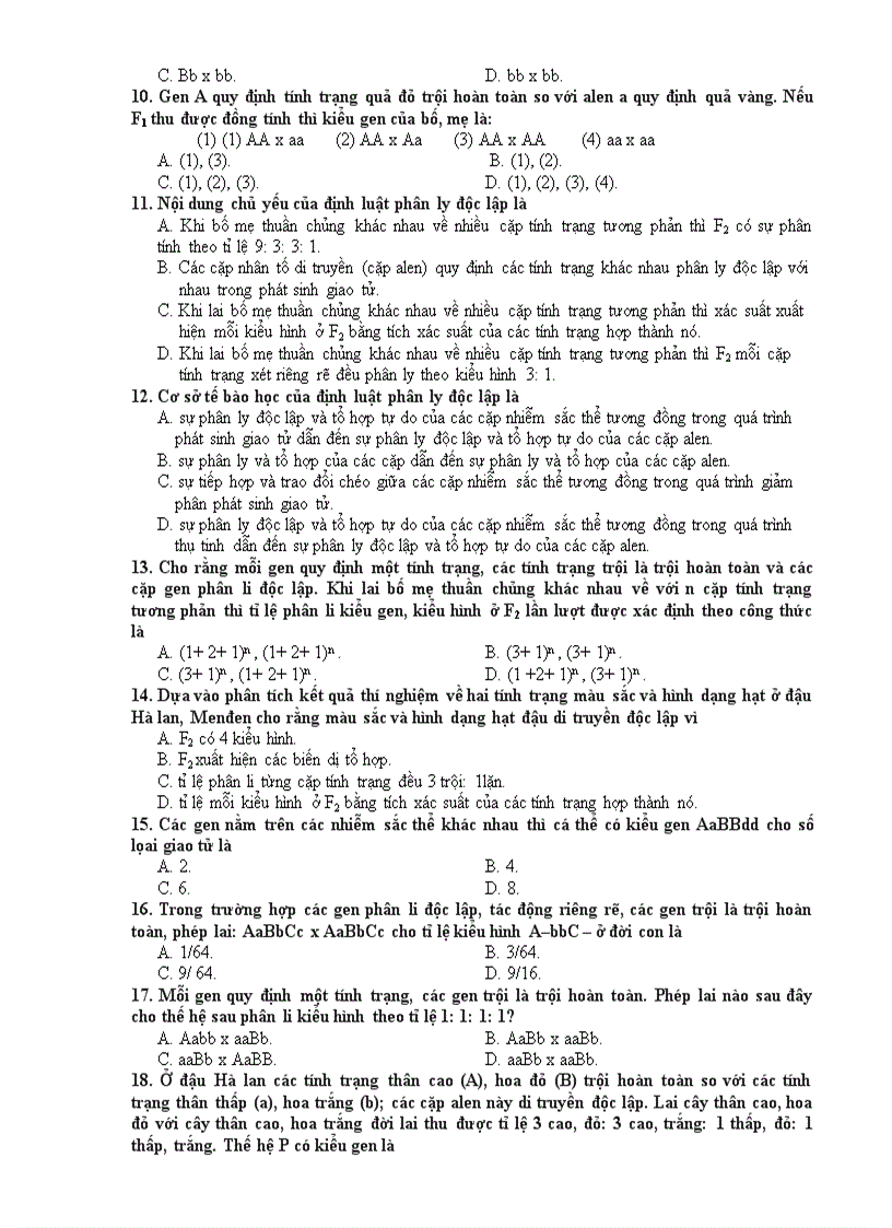 image for page Trac nghiem ve ting quy luat cua hien tuong di truyen