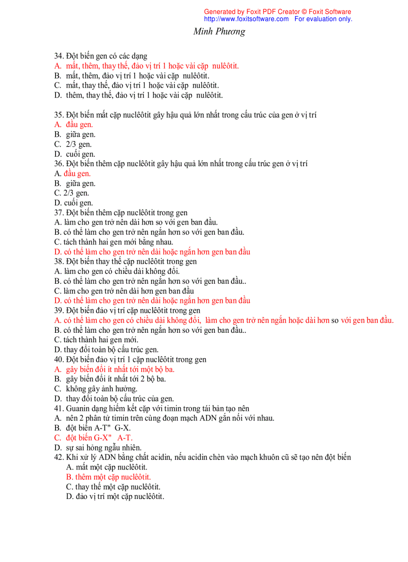 image for page Trắc nghiệm sinh học 12 theo bài 1