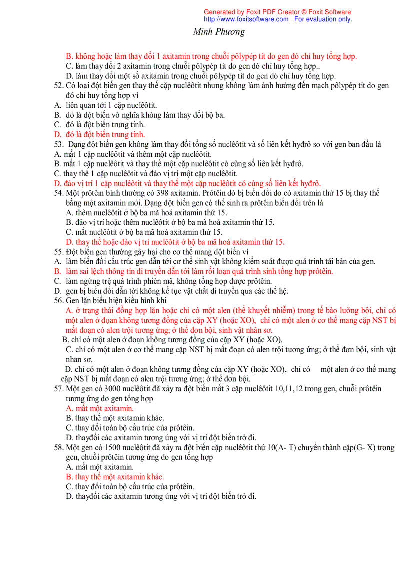 image for page Trắc nghiệm sinh học 12 theo bài 1