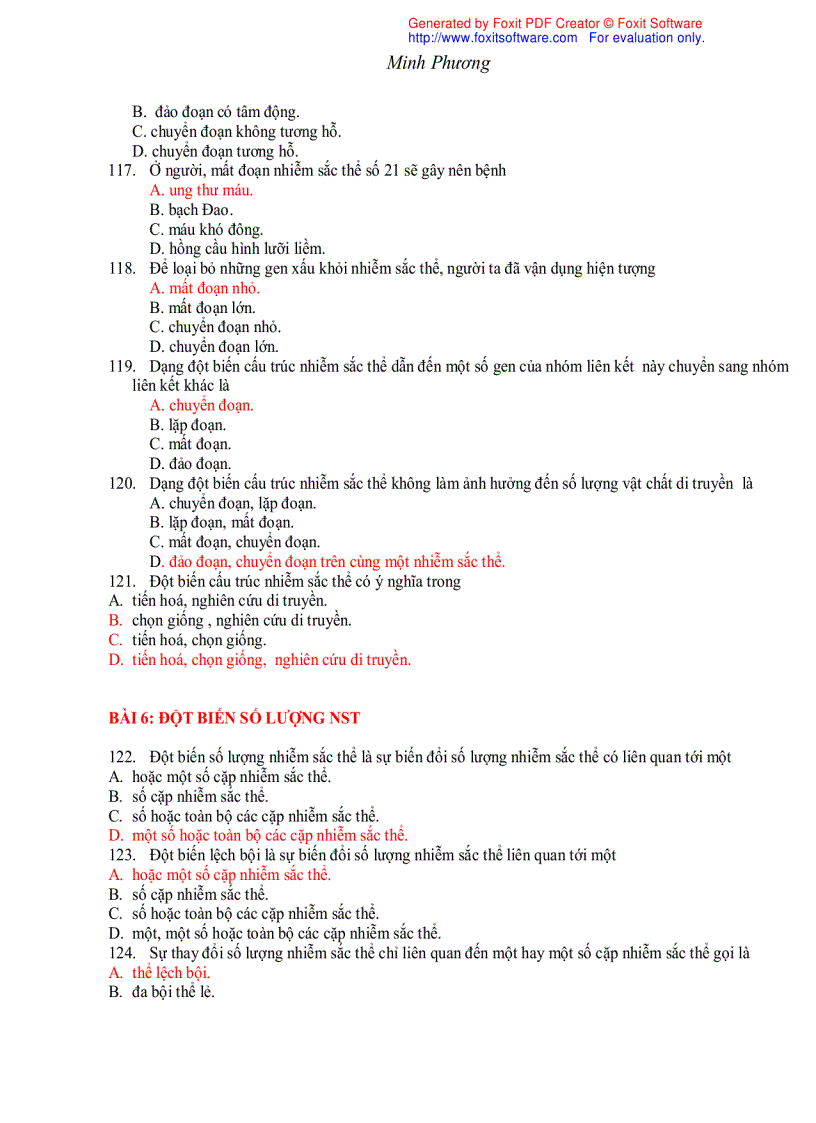 image for page Trắc nghiệm sinh học 12 theo bài 1