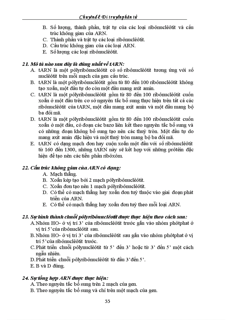 image for page Tuyển tập câu hỏi trắc nghiệm về phần SInh học phân tử