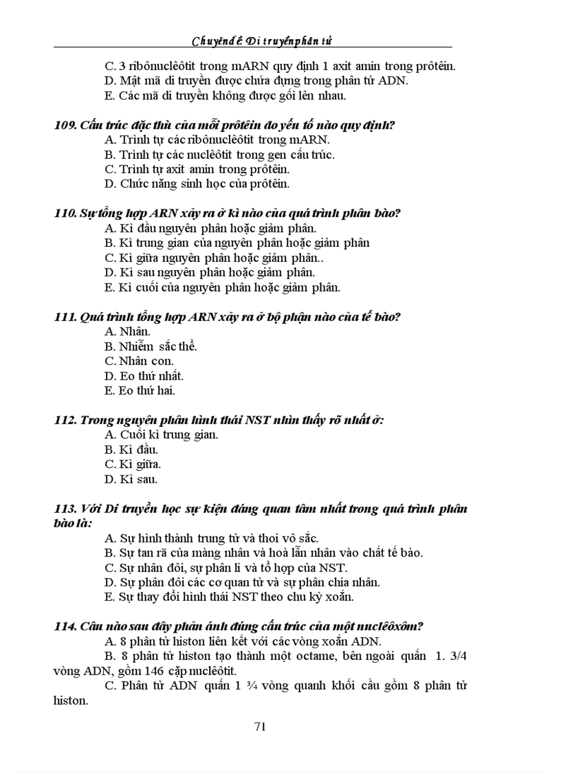 image for page Tuyển tập câu hỏi trắc nghiệm về phần SInh học phân tử