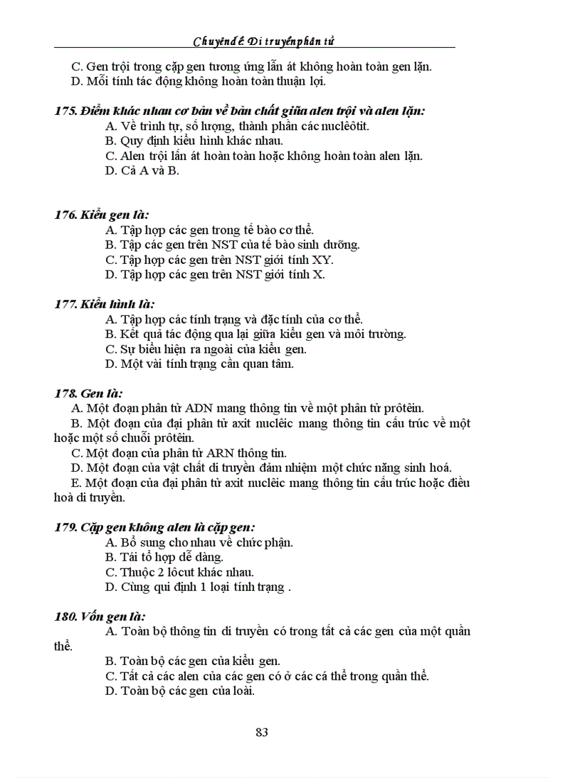 image for page Tuyển tập câu hỏi trắc nghiệm về phần SInh học phân tử