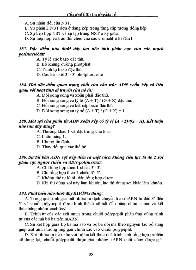image for page Tuyển tập câu hỏi trắc nghiệm về phần SInh học phân tử