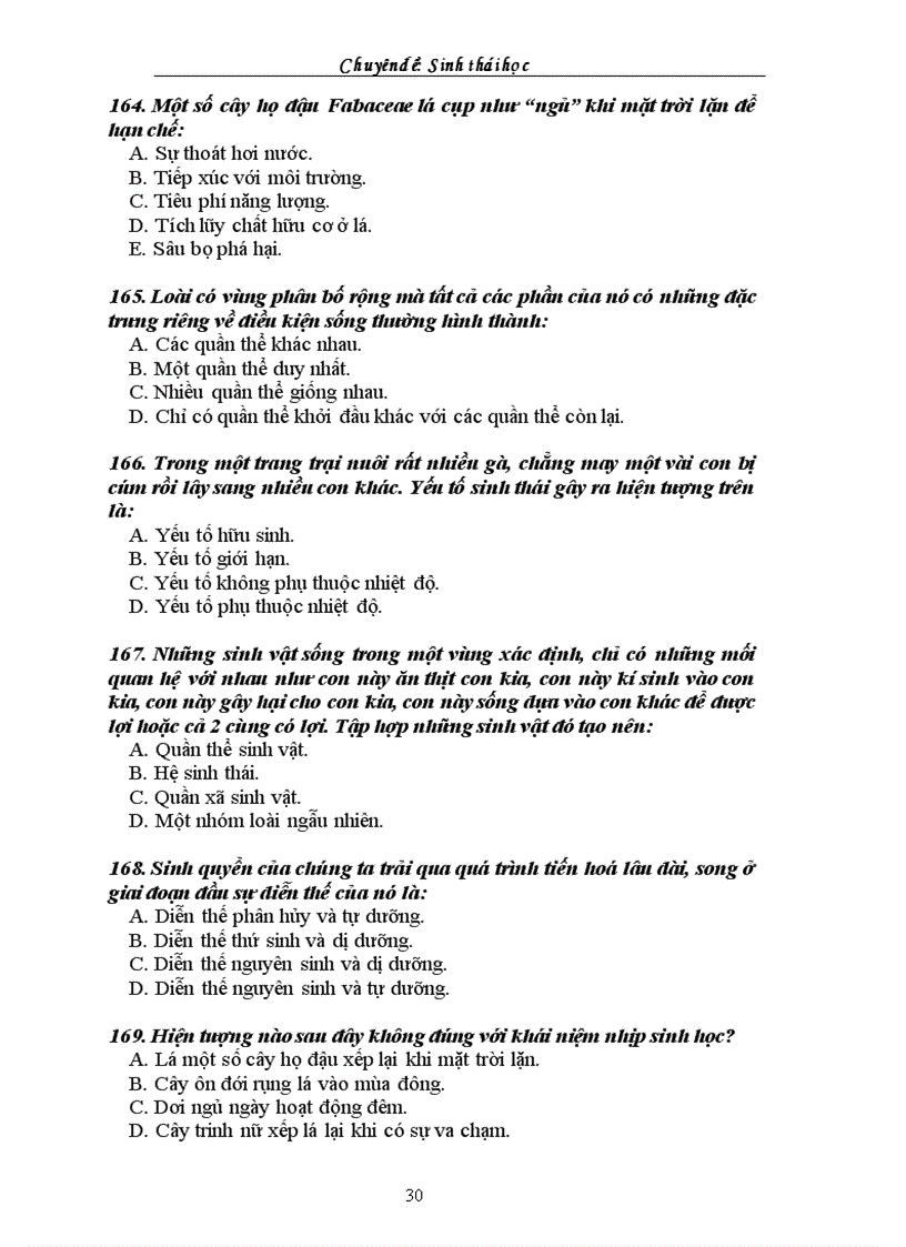 image for page Tuyển tập câu hỏi trắc nghiệm về phần Sinh thái