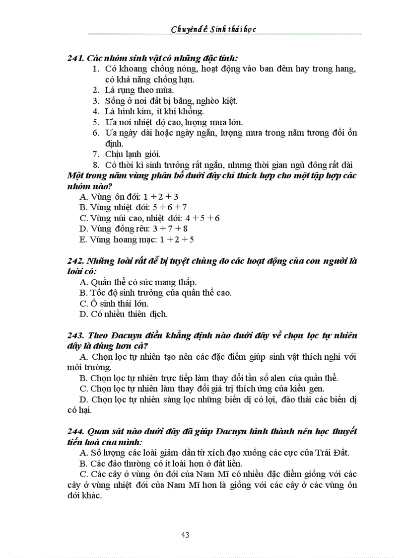 image for page Tuyển tập câu hỏi trắc nghiệm về phần Sinh thái