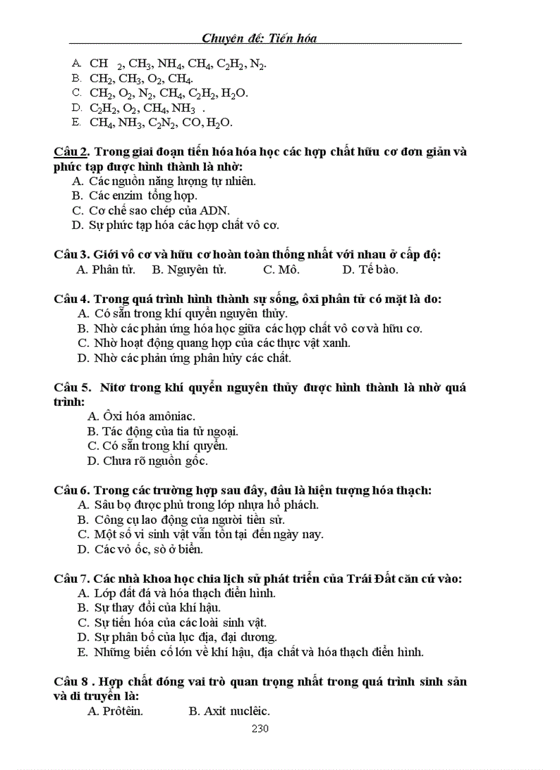 image for page Tuyển tập câu hỏi trắc nghiệm về phần Tiến hoá