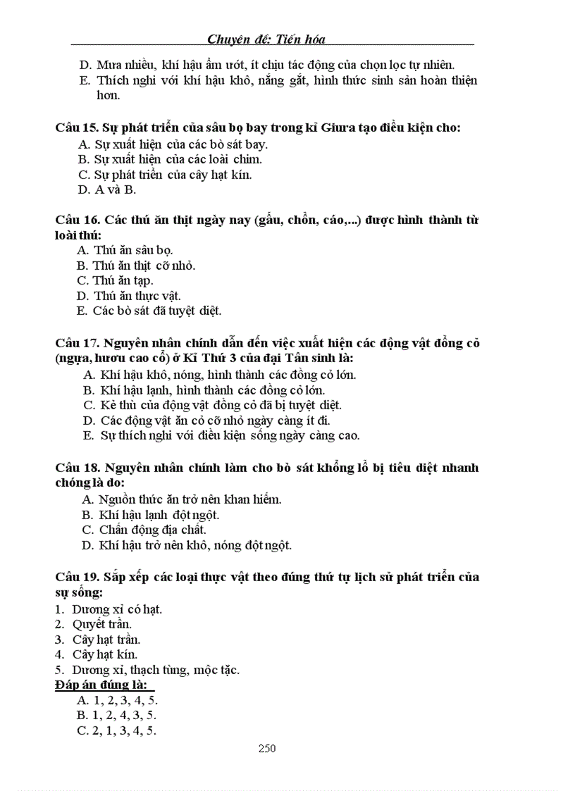 image for page Tuyển tập câu hỏi trắc nghiệm về phần Tiến hoá