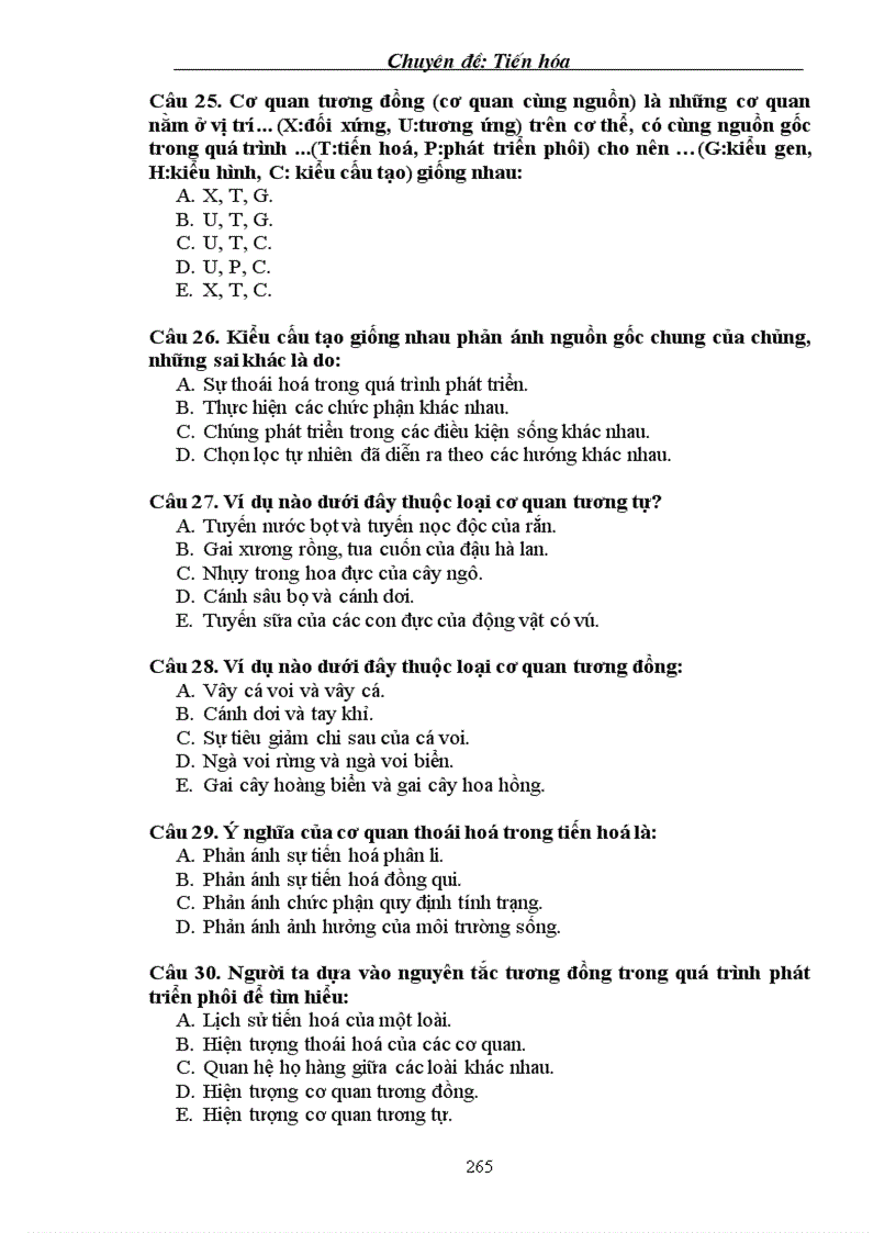 image for page Tuyển tập câu hỏi trắc nghiệm về phần Tiến hoá