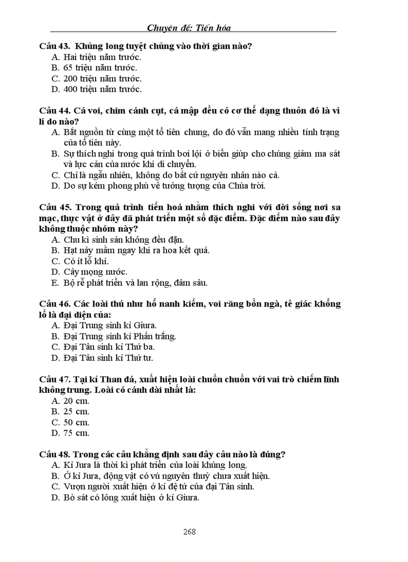 image for page Tuyển tập câu hỏi trắc nghiệm về phần Tiến hoá