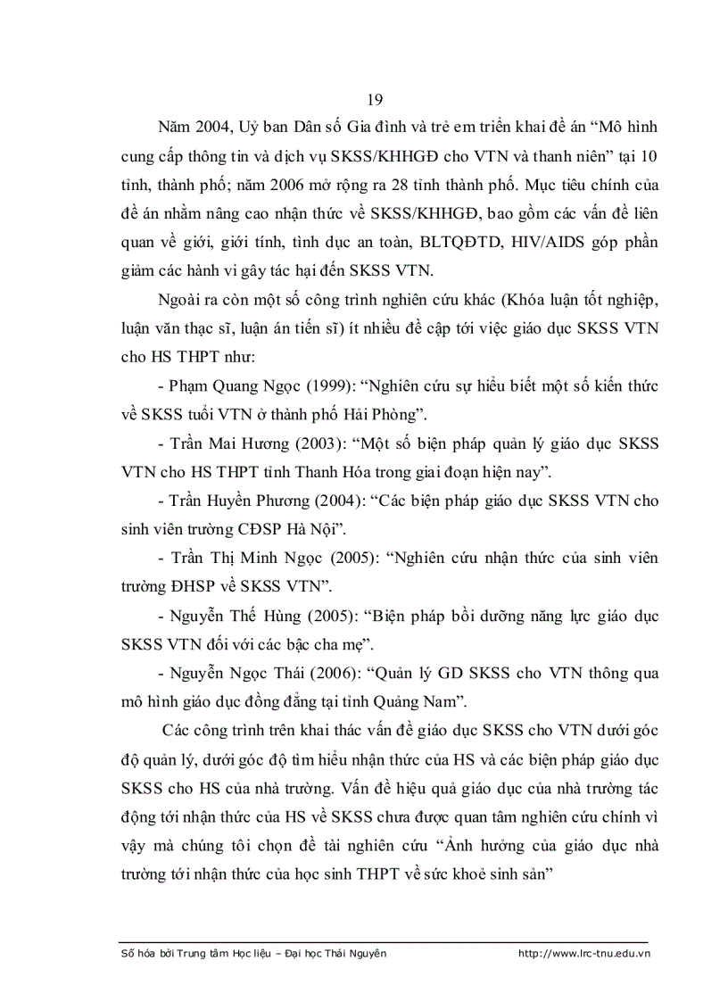 image for page Ảnh hưởng của giáo dục nhà trường tới nhận thức của HS THPT về sức khỏe sinh sản