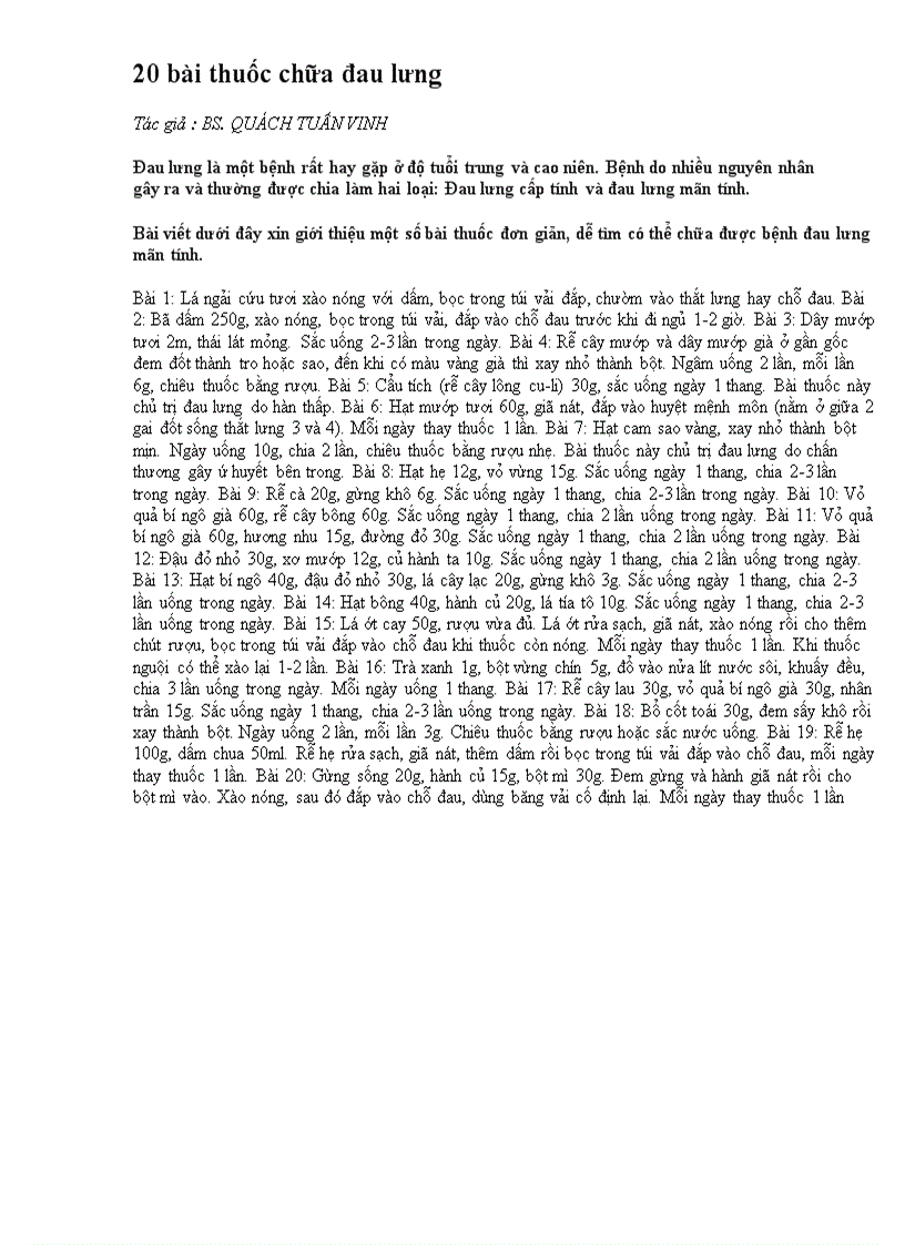 image for page Cac bai thuoc tri dau lung ung thu liet duong