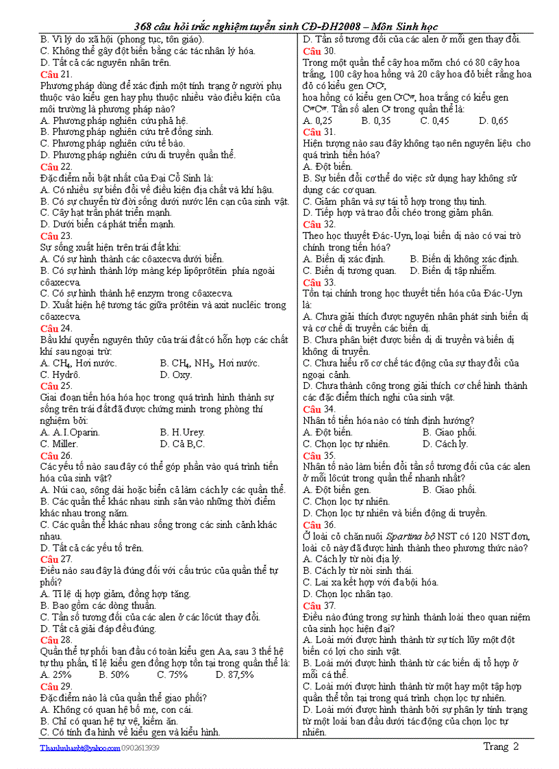 image for page Câu hỏi trắc nghiệm ôn 12 và thi đại học 0809