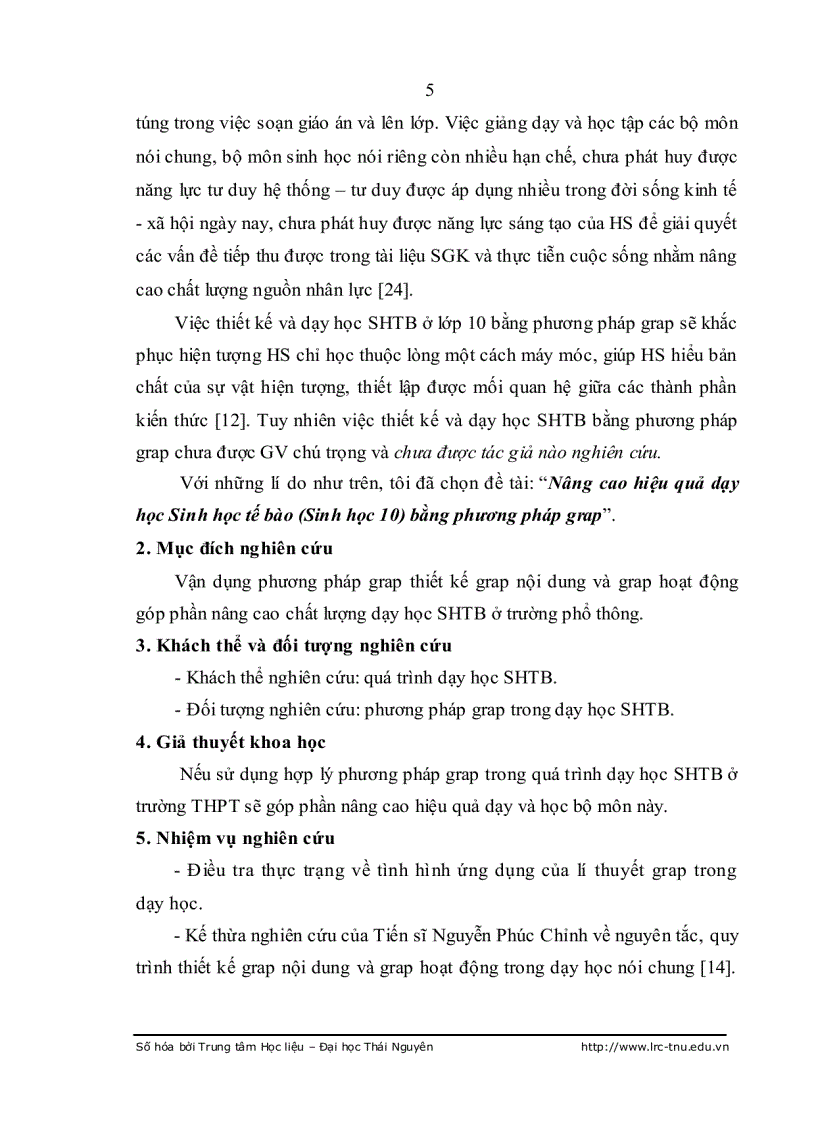 image for page Nâng cao hiệu quả dạy học Sinh học tế bào Sinh học 10 bằng phương pháp Grap