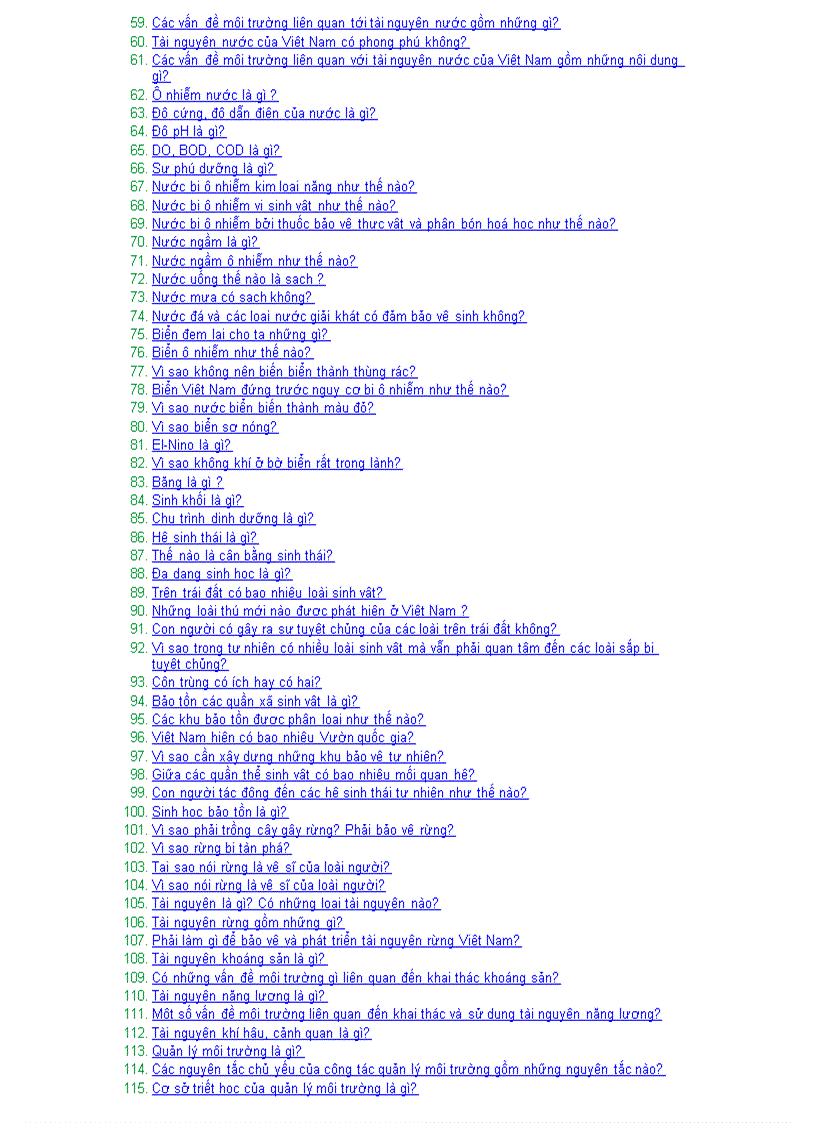 image for page 200 câu hỏi về môi trường
