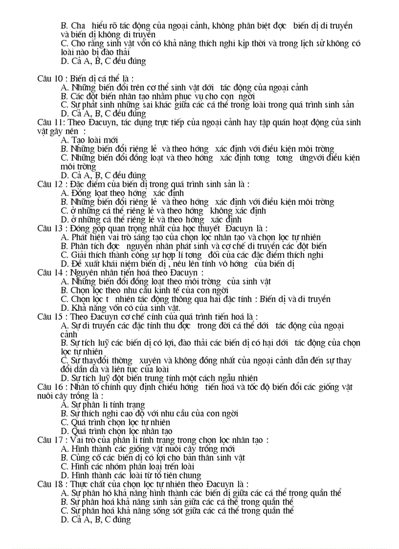 image for page Các câu hỏi phần tiến hóa Chương 3