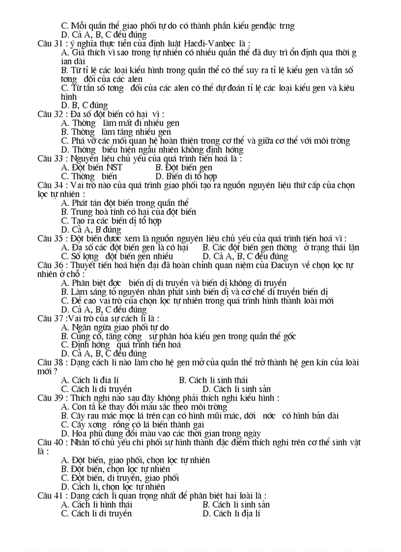 image for page Các câu hỏi phần tiến hóa Chương 3