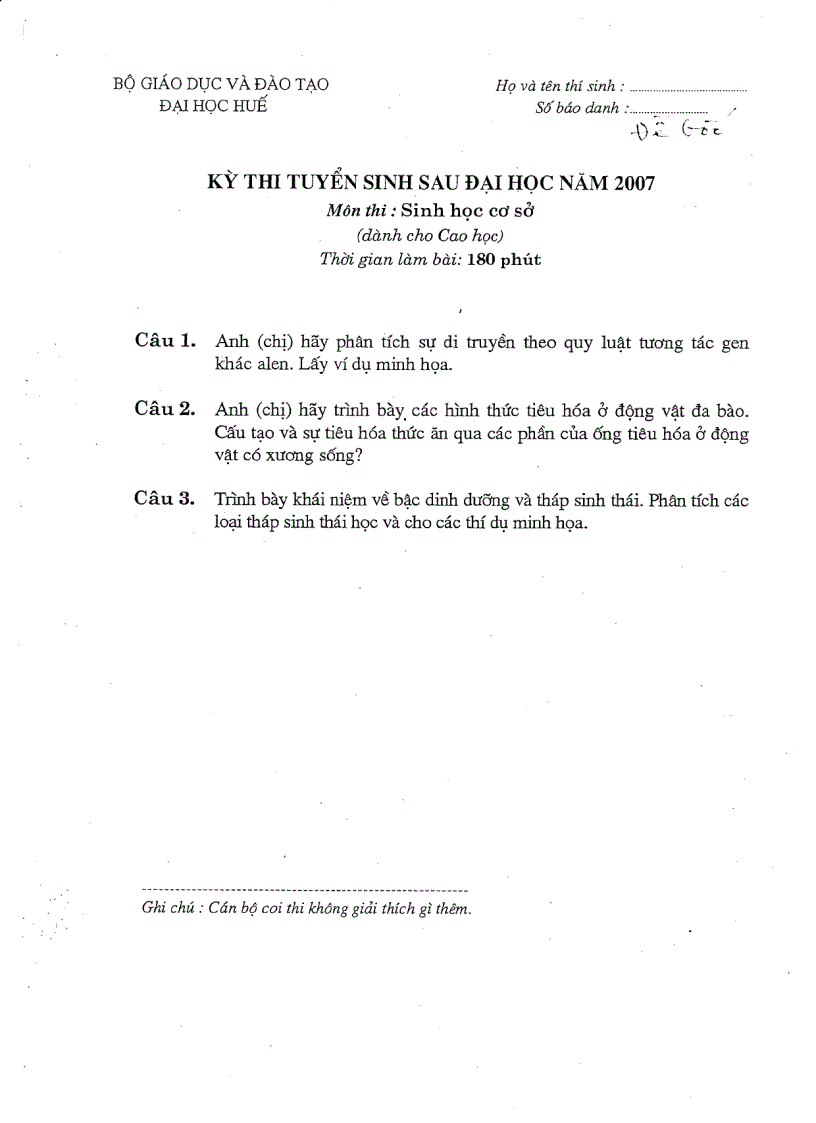 image for page Đề thi cao học môn Sinh 2007 dot 1
