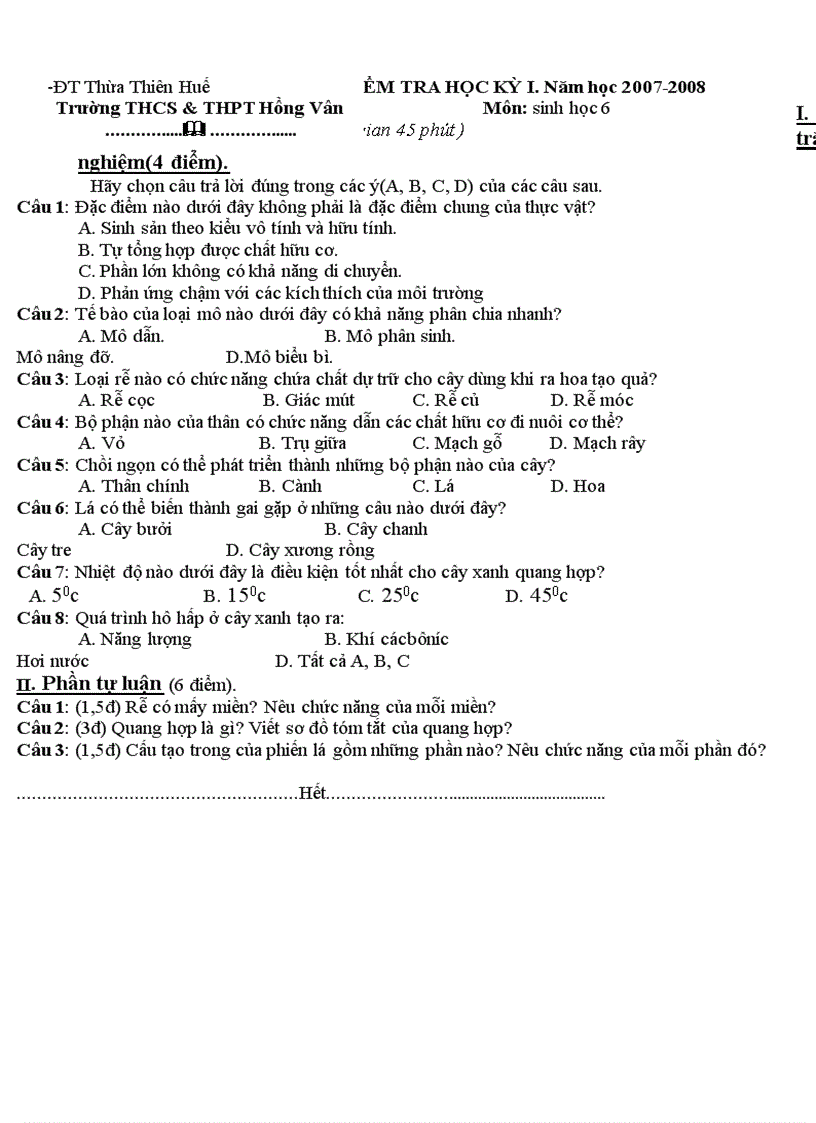 image for page Đề thi Đáp án thi HKI 2008 Khối 6 7 8 9